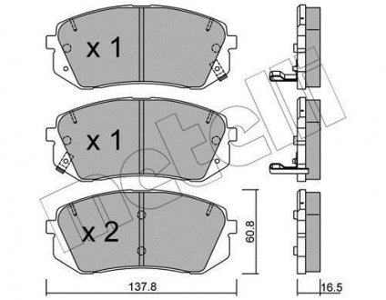 Комплект гальмівних колодок (дискових) (передніх) Kia Carens III 06-/Sportage II 04-/Optima 15- METELLI 22-0783-0