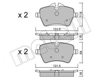 Тормозные колодки (передние) Mini (R50/R53/R52/R56/R57/R58/R59) 01-16 METELLI 22-0768-0