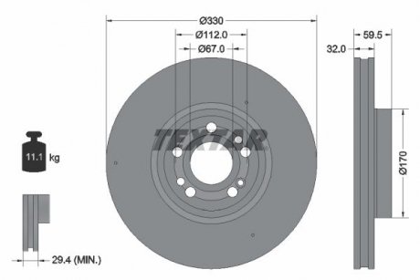 Диск тормозной (передний) MB GLE (V167) 18- (330x32) PRO+ TEXTAR 92307105 (фото 1)