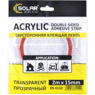 Скотч двосторонній 15 мм x 2 м SOLAR DS4152