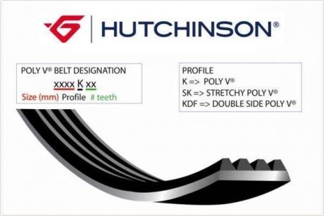 Ремень генератора Audi A8 3.7/4.2 quattro 02-10/VW Phaeton 4.2 V8 4motion 03-16 (7PK2535) HUTCHINSON 2535 K 7 (фото 1)