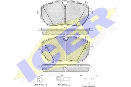 Тормозные колодки (передние) Peugeot 308 II 13-/508 II 18- ICER 182227