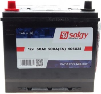 Акумулятор 60Ah 500A SOLGY 406025 (фото 1)