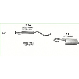 Глушитель алюм. сталь, средн. часть Nissan Note 1.6i-16V 01/06-10/07 (15.20) Pol POLMOSTROW 1520