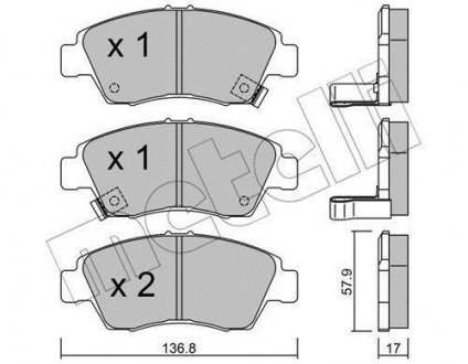 Тормозные колодки (передние) Honda Civic V/VI/VII 91-05/CRX III 92-98/Jazz 08-14 METELLI 22-0175-0 (фото 1)