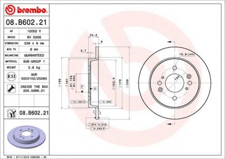 Тормозной диск BREMBO 08.B602.21