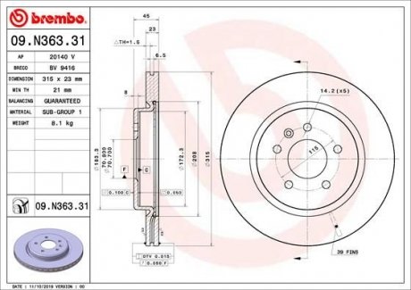 Гальмівний диск BREMBO 09N36331 (фото 1)