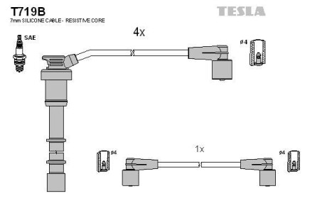 Комплект кабелей зажигания TESLA T719B