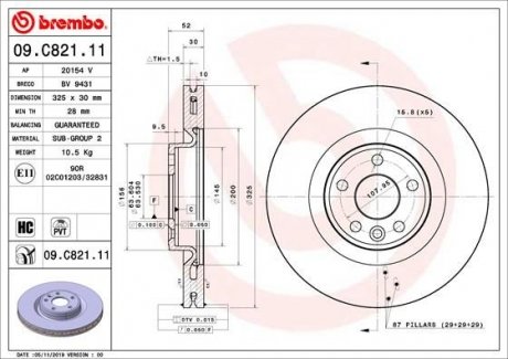 Гальмівний диск BREMBO 09.C821.11 (фото 1)