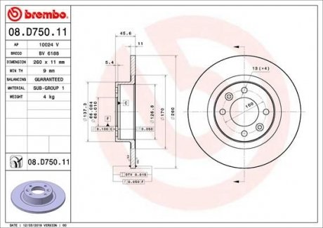 Гальмівний диск BREMBO 08.D750.11