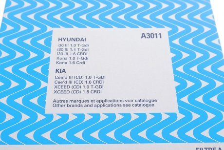 Фільтр повітряний Hyundai I30 1.4MPI/1.6 CRDi 16- PURFLUX A3011