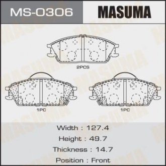Колодки тормозные передн HYUNDAI ACCENT III, HYUNDAI GETZ (02-10), HYUNDAI ELANT MASUMA MS0306 (фото 1)