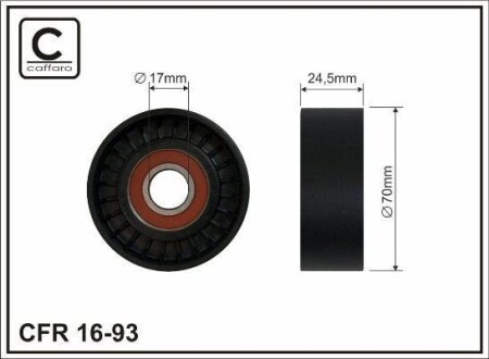 Ролик натяжний 70x17x24,5 BMW 3 (E36), 5 (E39), 7 (E38) 1.7D/2.5D 01.95-05.04 Land Rover Freelander Rover 75 2.0D 02.99-10.06 CAFFARO 1693