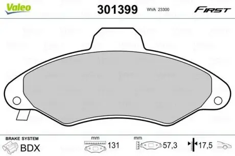 Колодки гальмівні FORD P. ESCORT/ORION 90-99 BEZ CZUJNIKA VALEO 301399