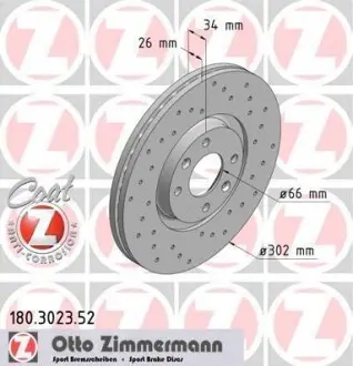 Гальмівний диск ZIMMERMANN 180302352