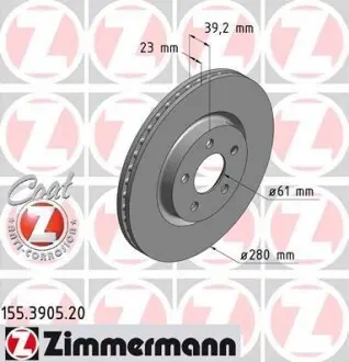 Фото запчасти Гальмівний диск ZIMMERMANN 155390520 Гальмівний диск ZIMMERMANN 155390520