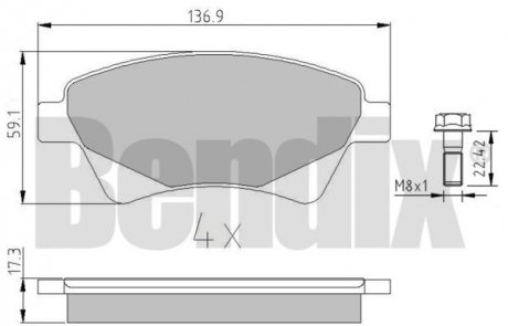 КОЛОДКИ ГАЛЬМІВНІ RENAULT KANGOO I 97> ПЕРЕД BENDIX 510229