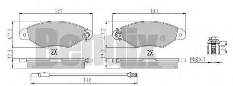 КОЛОДКИ ГАЛЬМІВНІ RENAULT KANGOO I 97> ПЕРЕД 2-ДАТЧИКИ BENDIX 510351