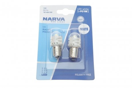 Лампа светодиодная P21W white LED Range Performance 2,2W BA15S (блистер 2шт) NARVA 181484100