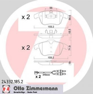 Колодки гальмівні дискові (комплект 4 шт) ZIMMERMANN 24332.185.2 (фото 1)
