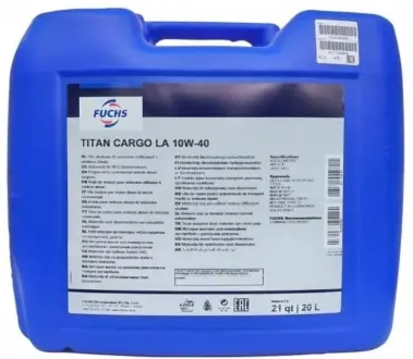 Моторное масло TITAN Cargo LA 10W-40 ACEA E7/E6, API CI-4, JASO DH-2, 20 л FUCHS 601129858