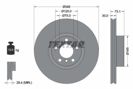 Диск гальмівний (передній) BMW X4 (F26) 3.0 15-18 (348x30) (R) N55 B30 PRO+ TEXTAR 92320505 (фото 1)