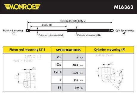 Амортизатор кришки багажника MONROE ML6363 (фото 1)