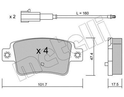 Колодки гальмівні (задні) Fiat Punto 08- (+датчик) METELLI 22-0705-1