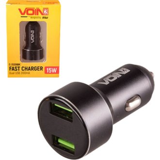 Автомобильное зарядное устройство VOIN, 2USB (12/24V - 5V 3,1A), вольтметр VITOL C-31209BK