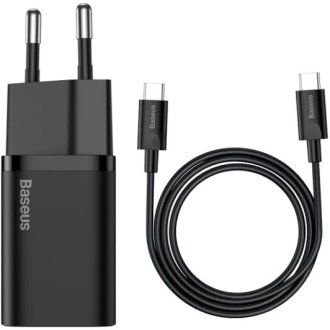 Зарядное устройство Super Si Quick Charger 1C 25W EU Sets Black（With Mini White Cable BASEUS TZCCSUPL01