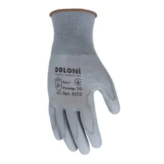 Рукавички DOLONI D-Flex трикотажні з поліуретановим покриттям сірі 10 розмір DOLONI ДОЛОНІ 4572