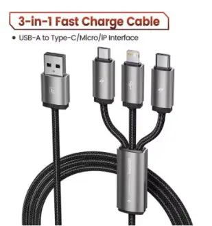 Кабель USB 3 в 1, 3,5 А, кабель для зарядки Micro USB Type C для iPhone, Huawei, Samsung, Xiaomi, 12, 13, ViVo, Oppo, кабель для передачи данных TOOCKI TXCLCMBL0G (фото 1)