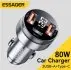 Автомобильное зарядное устройство 80 Вт USB Type C PD Быстрая зарядка для iPhone 14 13 Huawei Xiaomi Samsung iPad Ноутбук Планшет ESSAGER ESCC10 (фото 1)