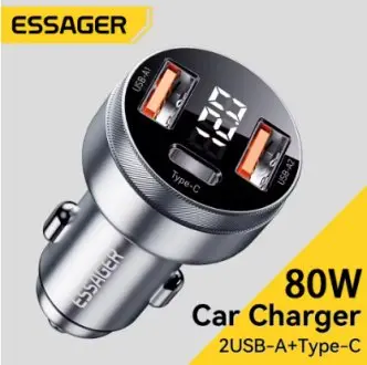 Автомобильное зарядное устройство 80 Вт USB Type C PD Быстрая зарядка для iPhone 14 13 Huawei Xiaomi Samsung iPad Ноутбук Планшет ESSAGER ESCC10 (фото 1)