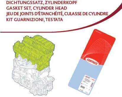 Комплект прокладки двигуна з ГБЦ NISSAN JUKE 10-, TIIDA 07-, RENAULT KANGOO, LAGUNA III CORTECO 49379244