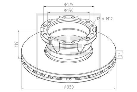 Гальмівний диск PETERS TRUCK 106.004-10 DAF LF 330MM ABS TYЈ PE AUTOMOTIVE 10600410A