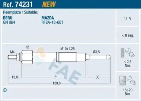 Свічка розжарювання FAE 74231