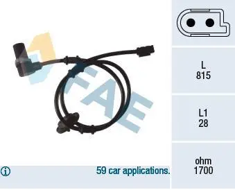 Датчик ABS задн Прав MERCEDES E T-MODEL (S210), E (W210) 2.0-5.4 06.95-03.03 FAE 78075