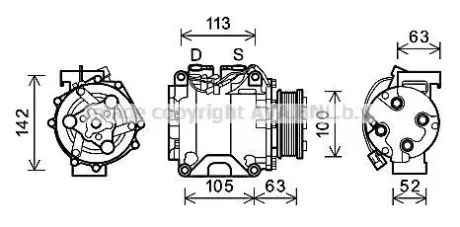 HONDA Компресор кондиціонера CR-V I 2.0 98-, CR-V II 2.0, 2.4 01- AVA HDAK237