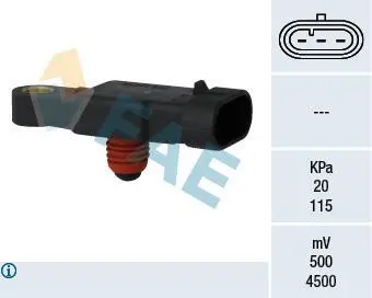 Датчик тиску у впускному колекторі (3 pin) CHEVROLET AVEO / KALOS, MATIZ, NUBIRA, SPARK, DAEWOO KALOS, LACETTI, MATIZ, TICO, OPEL ASTRA G 0.8-2.0 01.96- FAE 15117
