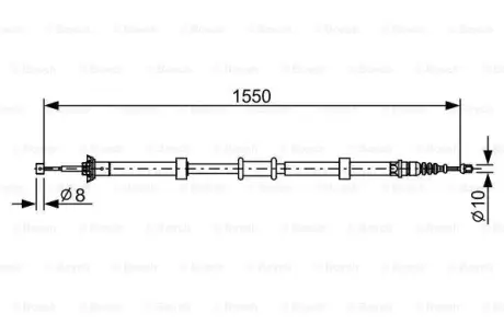 Трос стояночного гальма задн Прав (1550мм) FIAT PANDA 0.9/1.3D 06.12- BOSCH 1987482527