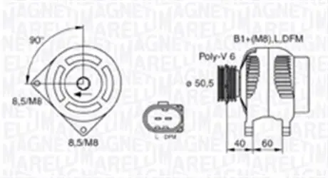 Генератор (14В, 90А) PEUGEOT 206, SEAT ALHAMBRA, AROSA, CORDOBA, CORDOBA VARIO, IBIZA II, IBIZA III, IBIZA IV, IBIZA IV SC, IBIZA IV ST, INCA, SKODA FABIA I, FABIA I PRAKTIK 1.0-2.0 07.90-05.15 MAGNETI MARELLI 063731542010