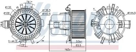 Вентилятор салону RVI MASCOTT, NISSAN INTERSTAR, OPEL MOVANO A, RENAULT MASCOTT, MASTER II, MASTER PRO 1.9D-3.0D 07.98- NISSENS 87763
