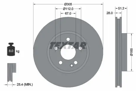 Диск гальмівний передн Лів/Прав MERCEDES GLA (X156) 1.6/2.0 12.13-12.19 TEXTAR 92296705