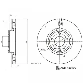 Диск гальмівний передн Лів/Прав LAND ROVER DISCOVERY V, RANGE ROVER IV, RANGE ROVER SPORT II 2.0-5.0 08.12- BLUE PRINT ADBP430106