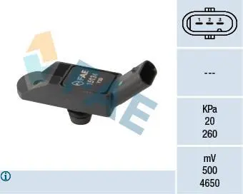 Датчик тиску у впускному колекторі (3 pin) DS DS 3, DS 4, DS 5, BMW 1 (F20), 1 (F21), 3 (F30, F80), 3 (F31), CITROEN C4 GRAND PICASSO I, C4 GRAND PICASSO II, C4 II, C4 PICASSO I 1.6/1.6H 10.07- FAE 15134