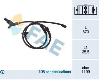 Датчик ABS задн SEAT CORDOBA, CORDOBA VARIO, IBIZA II, VW POLO, POLO III, POLO III CLASSIC, POLO/HATCHBACK 1.0-2.0 02.93-12.02 FAE 78015
