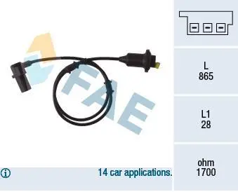 Датчик ABS задн Лів/Прав MERCEDES A (W168), VANEO (414) 1.4-2.1 07.97-07.05 FAE 78082