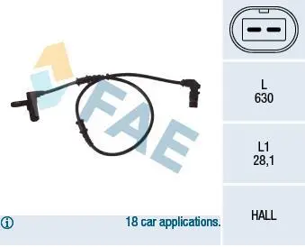 Датчик ABS передн MERCEDES S (C215), S (W220) 2.8-5.8 10.98-03.06 FAE 78052