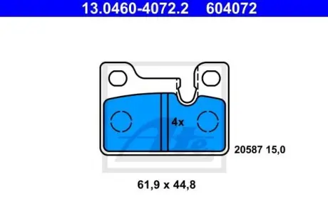 Комплект гальмівних колодок задн, BMW 3 (E21) 1.8/2.0/2.3 06.75-10.82 ATE 13046040722